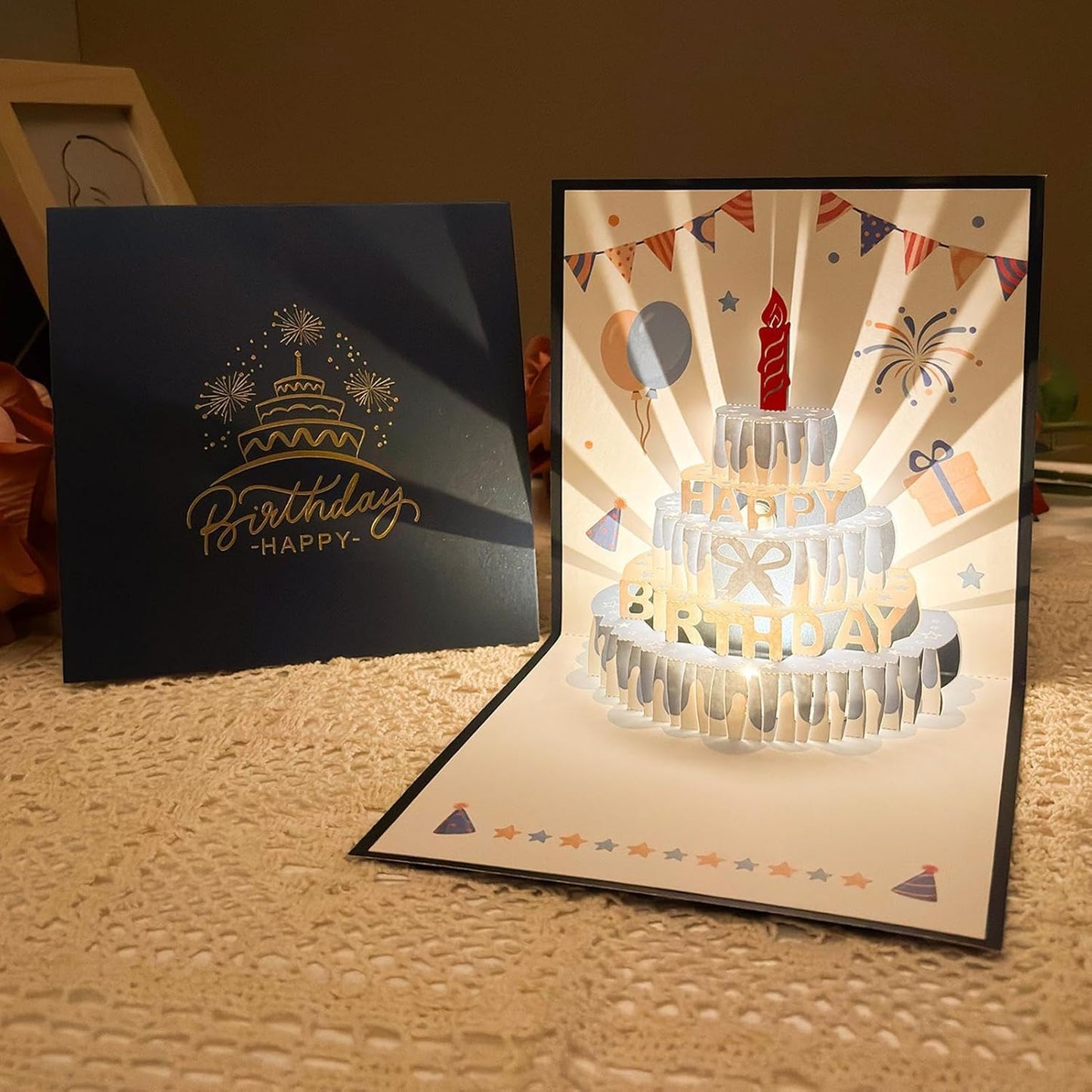 3D Pop-up Geburtstagskarte – handgemachte Grußkarte mit LED-Licht und Musik