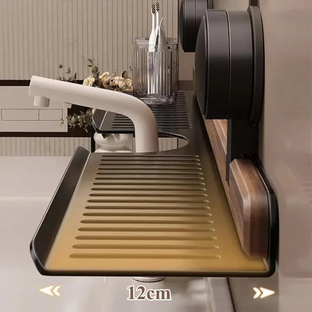 WallRack - Wandregal mit Walnuss-Design und starker Saughalterung – Bohrfreie Aufbewahrung für Bad & Küche