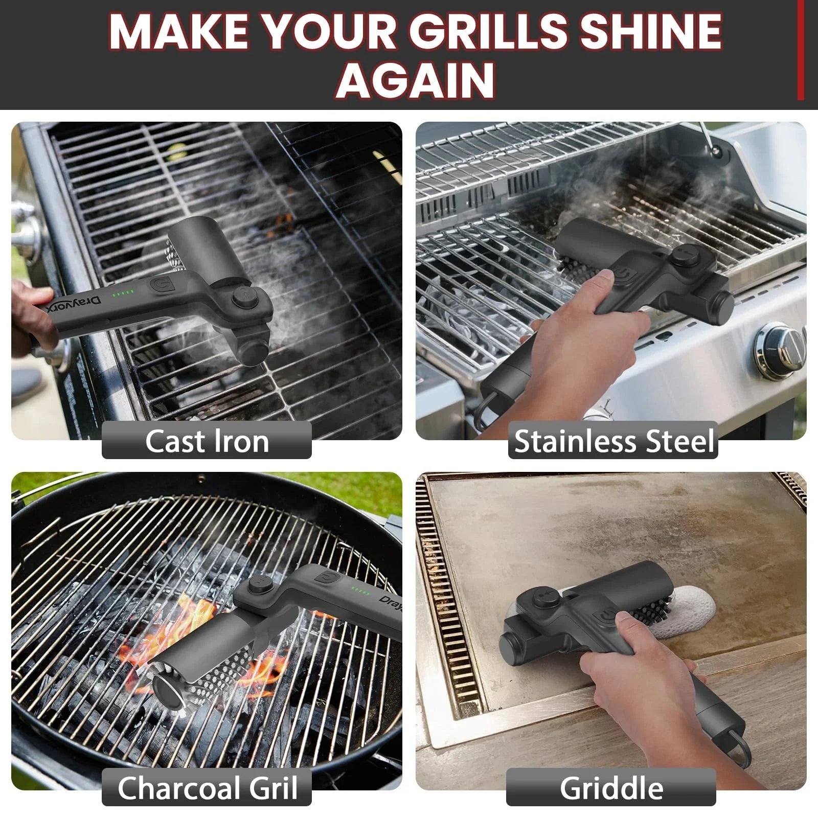 Gluschwein - Electric BBQ Grill Brush - So reinigen Sie Ihren Grill am effektivsten | Kabellos und wiederaufladbar