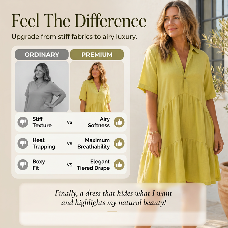 🌸 49 % RABATT JETZT! 🌸 Bequemes, einfarbiges Kleid mit Reversknopfleiste