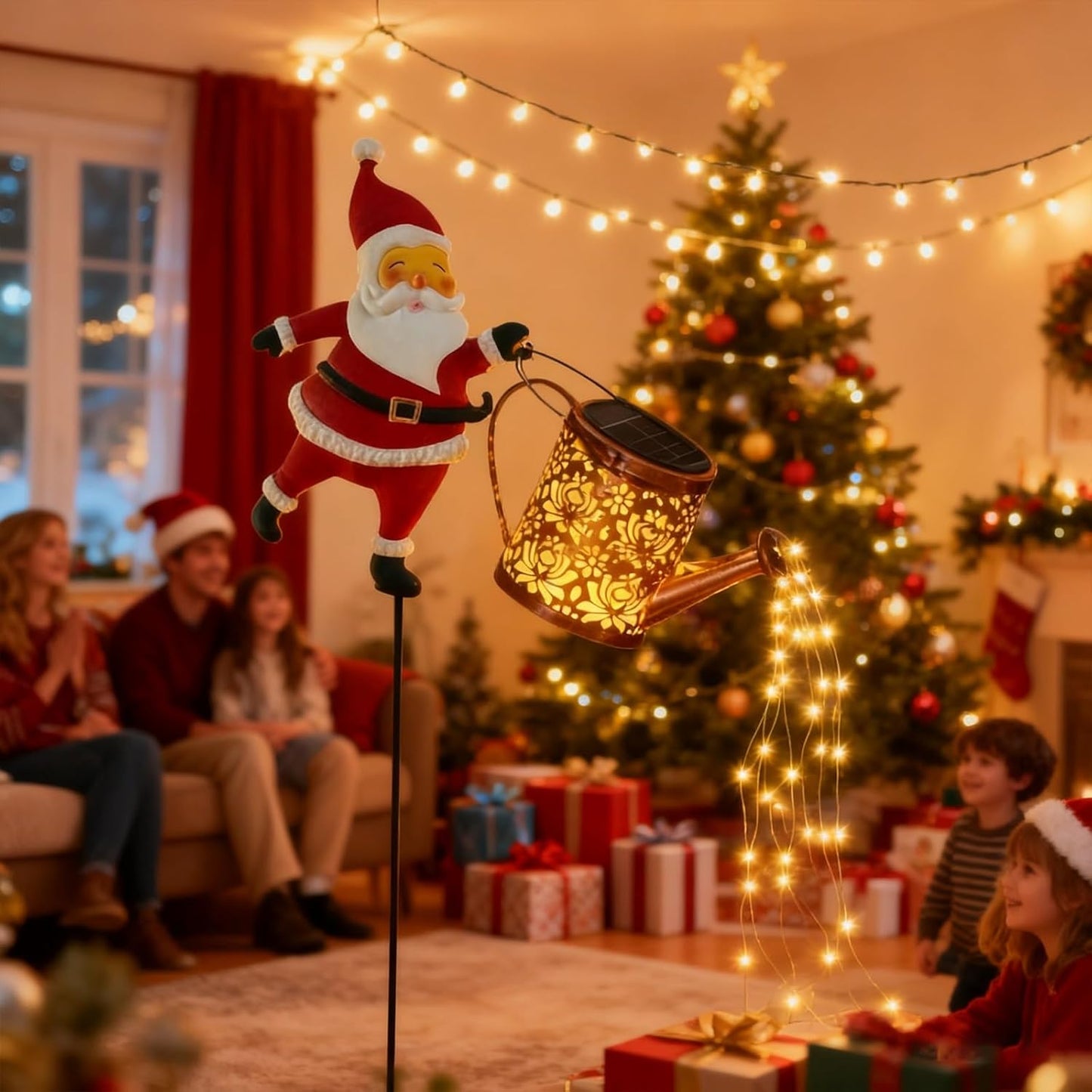 SolarSanta - Solar-Weihnachtsmann mit Lichterkette — Herzerwärmende LED-Lichterkaskade