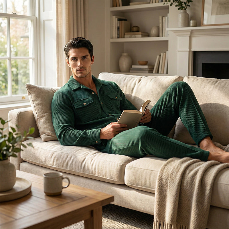 🏃‍♀️ Es wird im Akkord weggeschnappt – zögern Sie nicht！🔥Herren-Set aus Waffel-Button-Down-Jacke und Hose