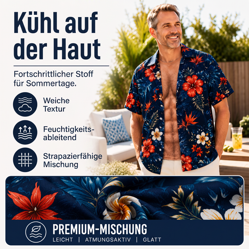 Herren Hawaii-Hemd Tropischer Blumendruck Kurzarm Lässiges Strand-Knopfhemd