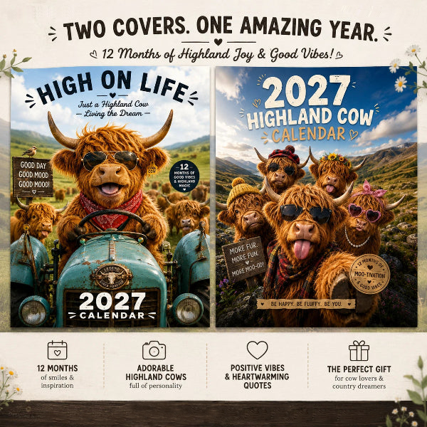 Gluschwein - 🐮 JETZT 50 % RABATT! 🗓️ Lustiger Wandkalender 2027 mit Hochlandrindern – A4-Format zum Aufhängen, charmantes Design und ein ganzes Jahr voller Spaß – Perfekt für Zuhause, Büro oder als Geschenk ✨