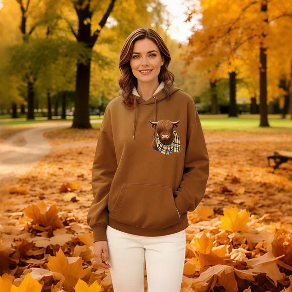 Gluschwein - 🐮 50 % RABATT!!🎁 Niedliches, kuscheliges Kapuzensweatshirt mit Fleecefutter und Highland-Kuh-Motiv