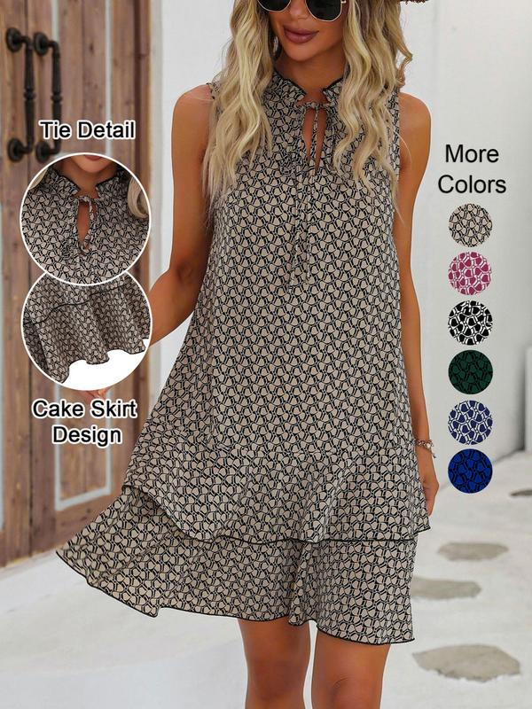 Gluschwein - 🎉Letzter Tag der Aktion: 50 % Rabatt 💃 Damenkleid mit Schleife und geometrischem Muster
