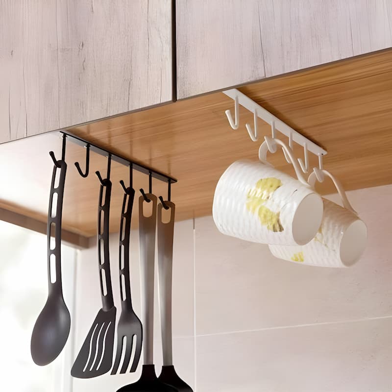 KitchenHooks - Unterbau-Hakenleiste – platzsparende Küchenaufbewahrung mit 6 Haken