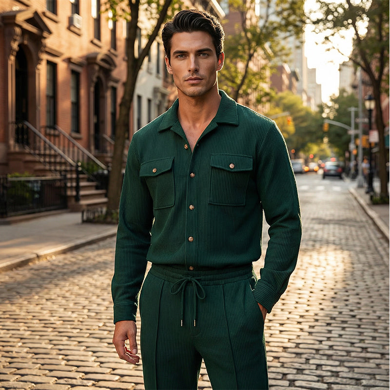 🏃‍♀️ Es wird im Akkord weggeschnappt – zögern Sie nicht！🔥Herren-Set aus Waffel-Button-Down-Jacke und Hose