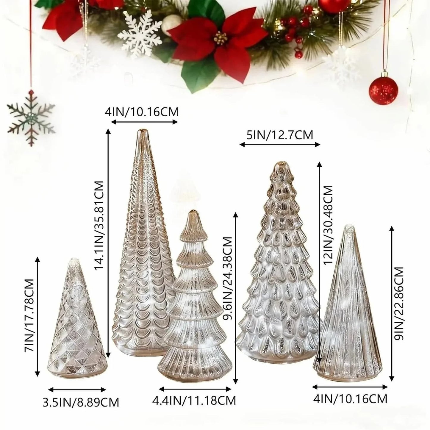 SilverSpurs - Leuchtende Quecksilber-Tannen — Glänzender Mittelpunkt für Ihr Zuhause [5er Set ]