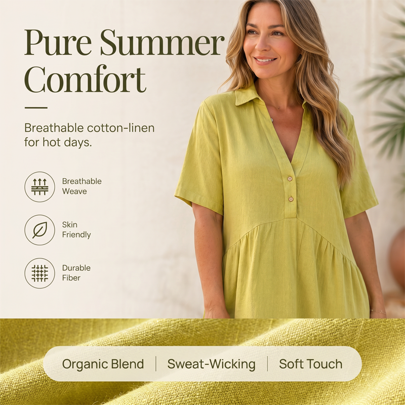 🌸 49 % RABATT JETZT! 🌸 Bequemes, einfarbiges Kleid mit Reversknopfleiste