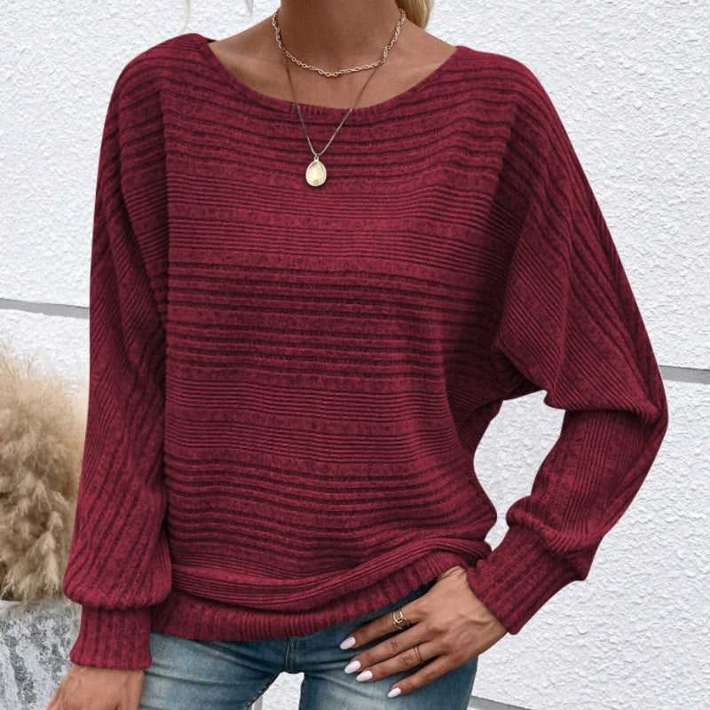 Gluschwein - ⏰Weiches, einfarbiges Pullover-Langarmoberteil mit Fledermausärmeln für Damen