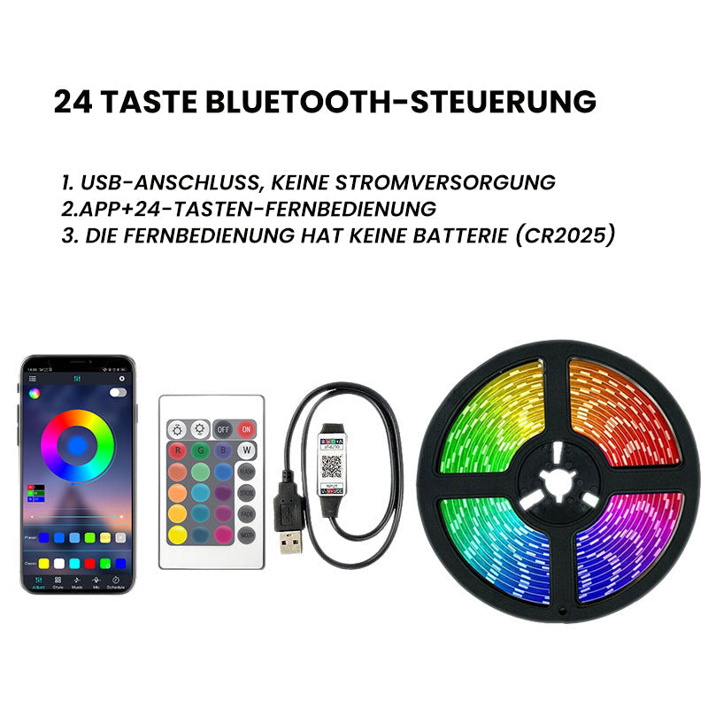 Gluschwein - TV-Hintergrundbeleuchtung LED-Streifen 5v-24-Tasten-Bluetooth-Kleber