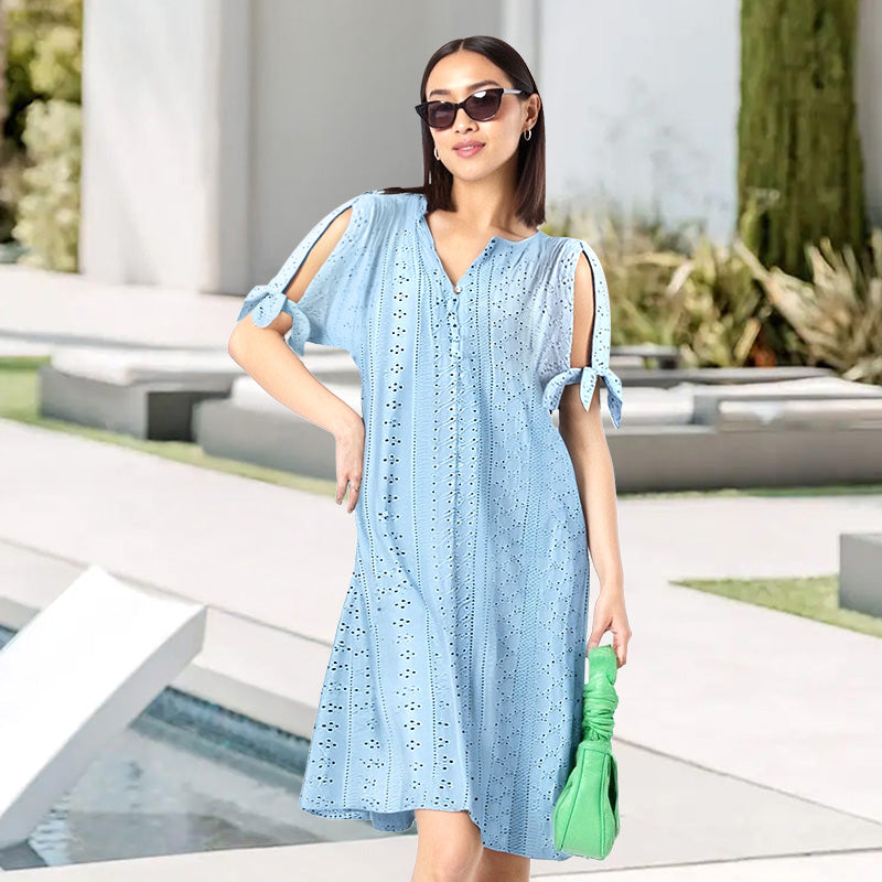 Gluschwein - 👗 50% RABATT! ⏰ Elegantes V-Ausschnitt-Kleid mit dezenten Cut-Outs für Damen – Figurumschmeichelnd, luftig & perfekt für Sommerpartys und besondere Anlässe 💃