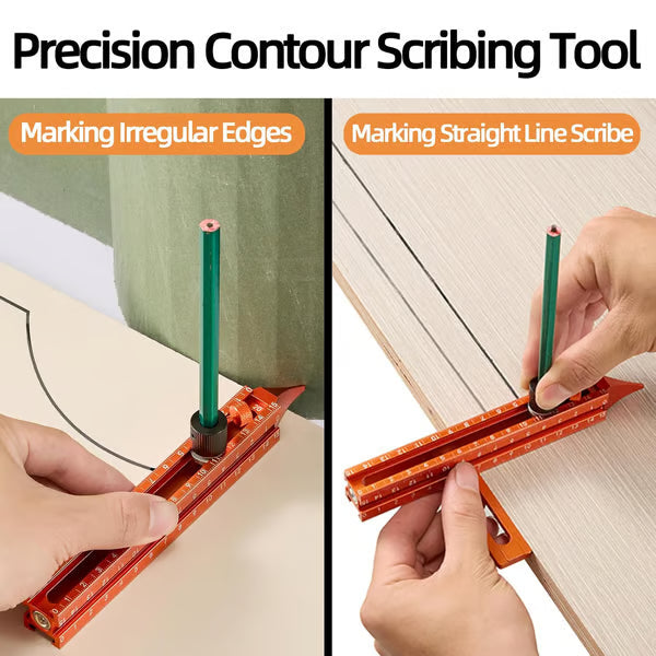 🧲 4-seitiges Laser-Maßband mit Magnetwasserwaage und Anreißwerkzeug | Vielseitiges Markierungslineal aus Aluminium für die Holzbearbeitung