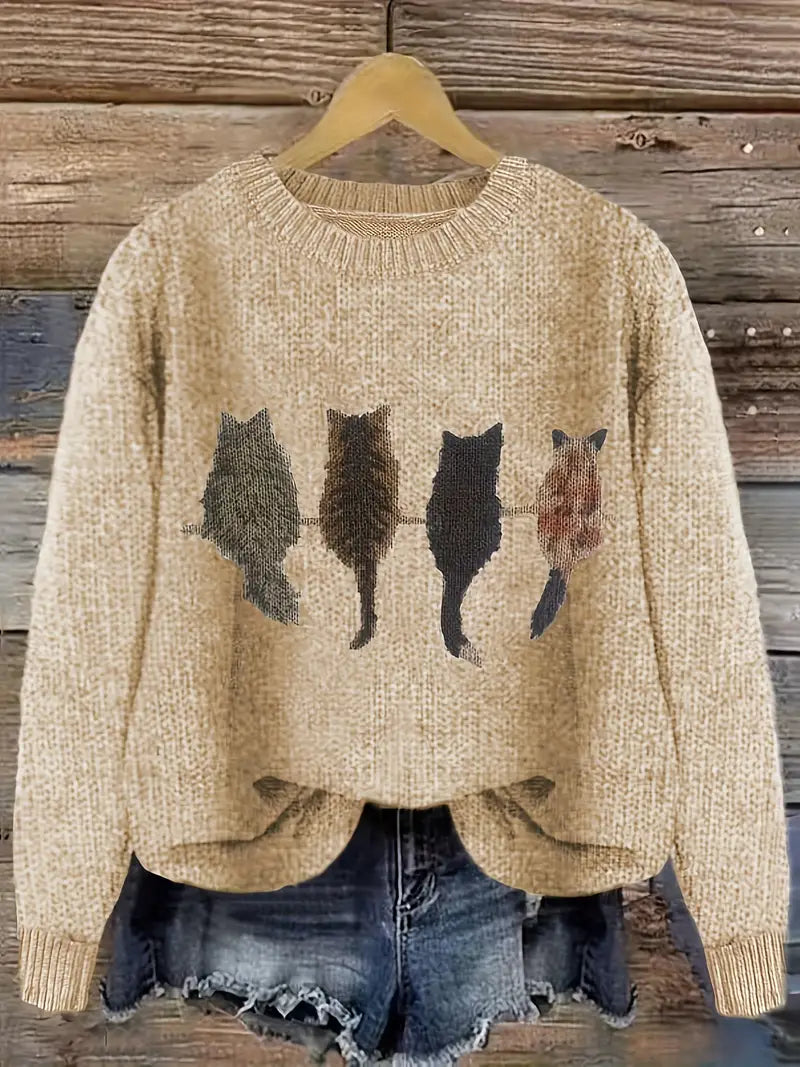 Urvana - Langarm Pullover Mit Katzen Drucken