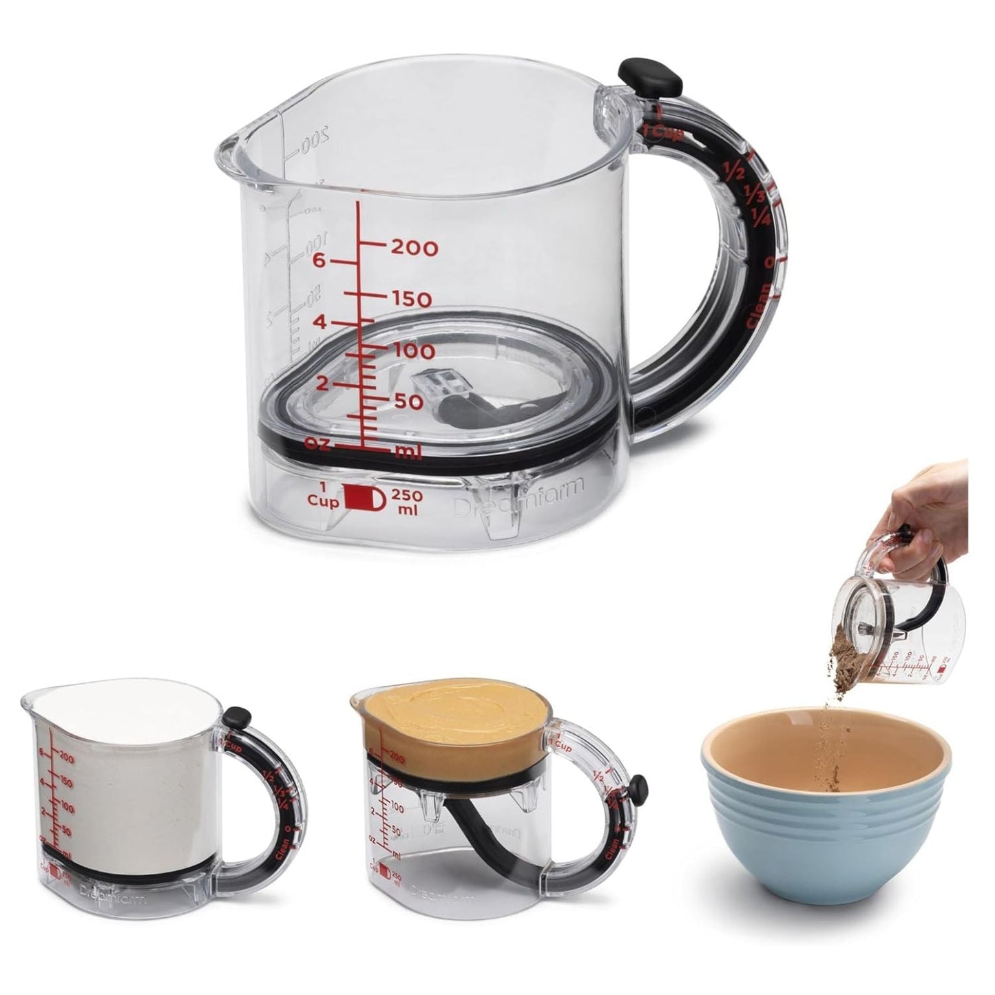 MultiCup - Messbecher mit verstellbarem Boden — 1 Cup bis ¼ Cup in einem