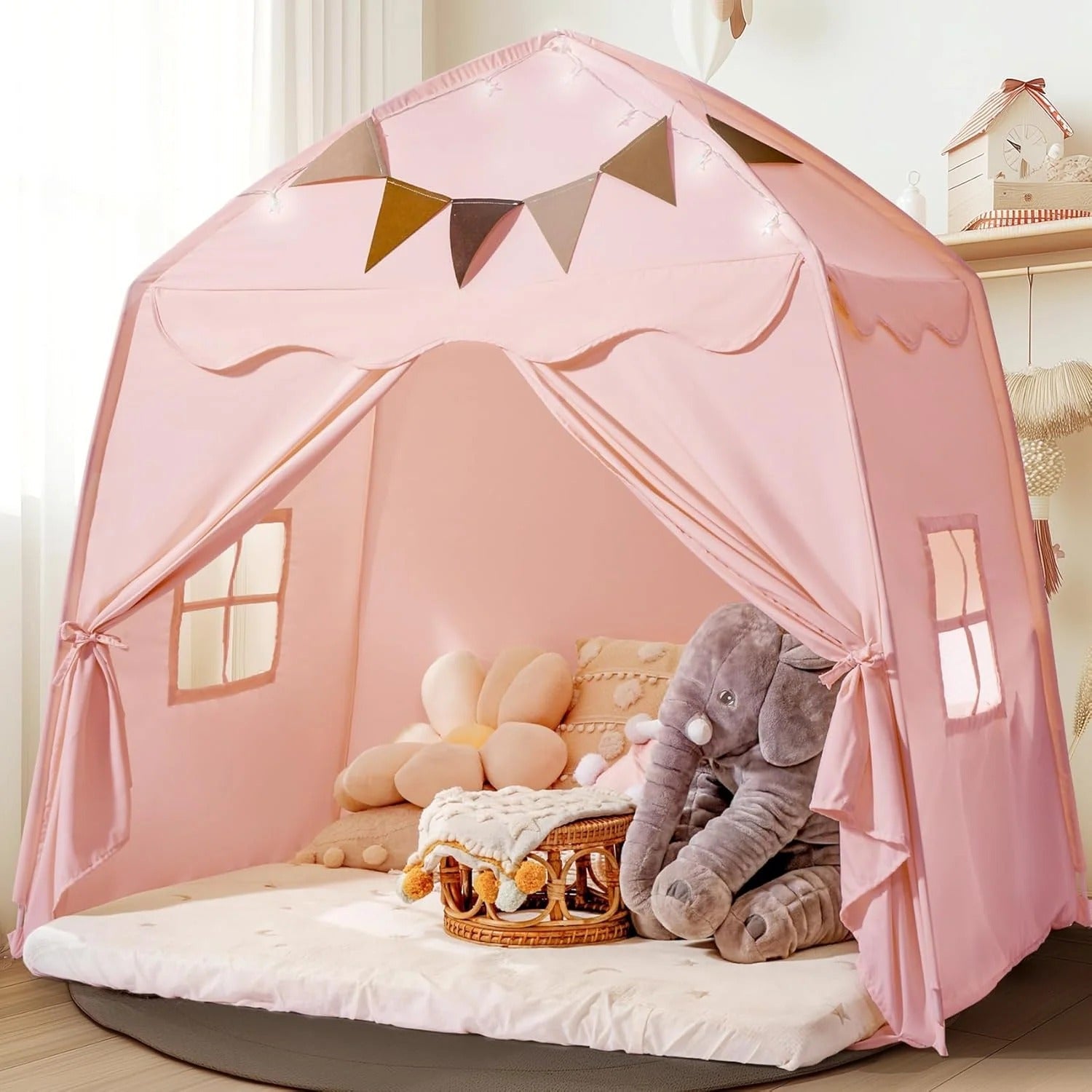 Gluschwein - Kids Play Tent - Spielzelt mit Sternenlichtern und Fähnchen