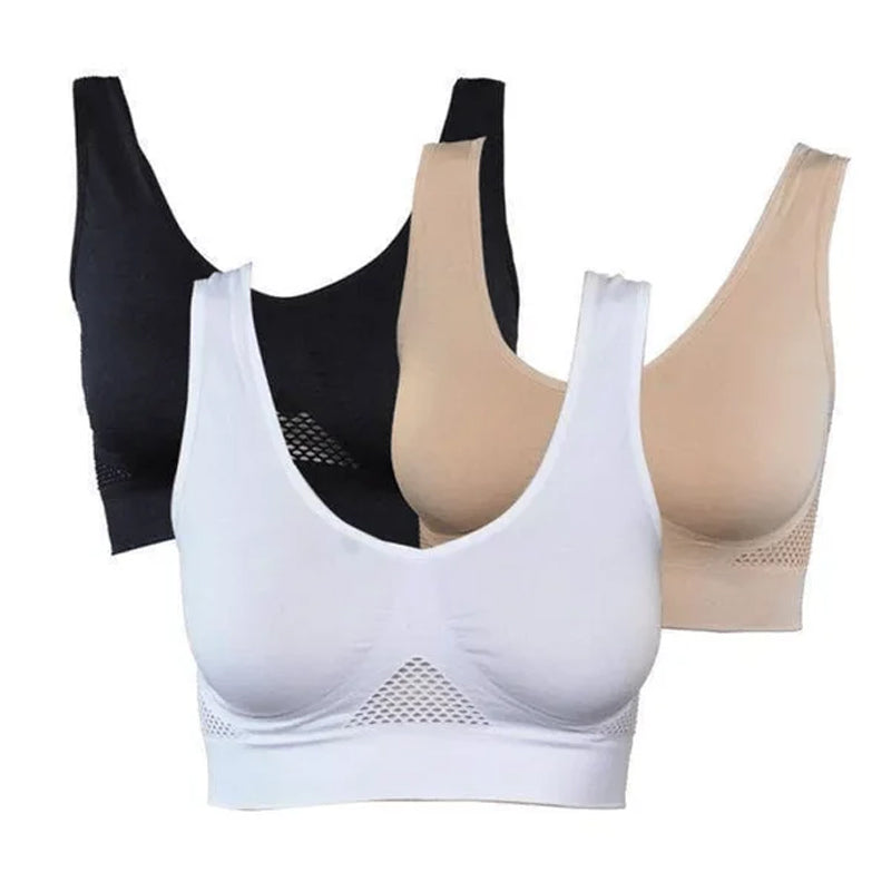 Gluschwein - Mesh Atmungsaktiver Sport BH Schwarz+Weiß+Beige