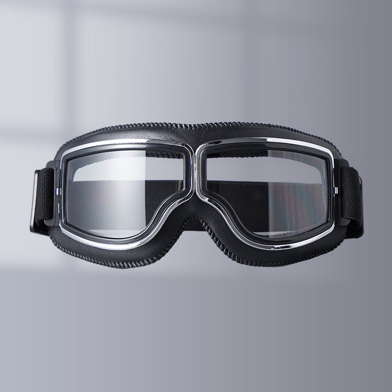 Gluschwein - Vintage-Motorradbrille schwarz transparent