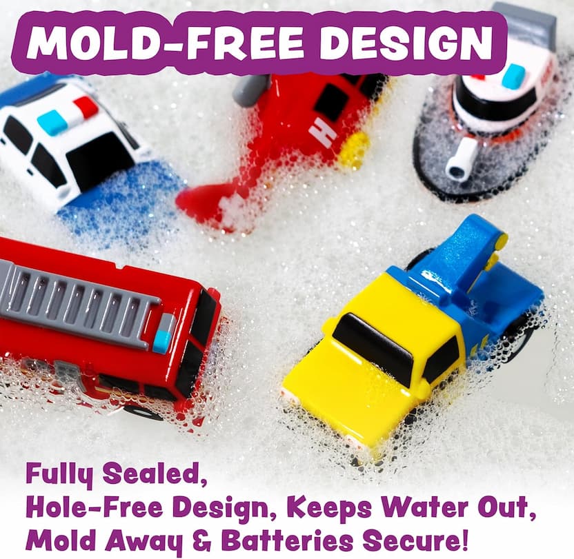 Bath Cars - Leuchtende Rettungsfahrzeug-Badespielzeuge – Wasseraktivierte LED-Autos