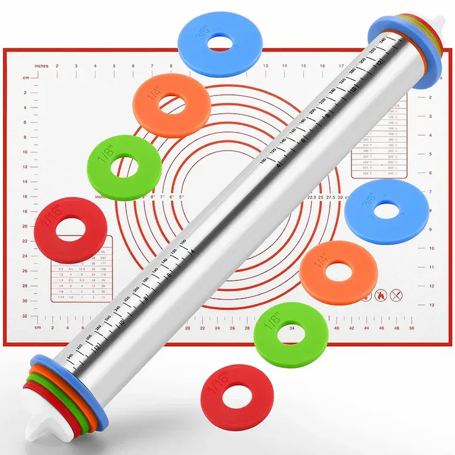 Gluschwein - Adjustable Roller Pin - Rollstangenset mit einstellbarer Stärke und Silikon-Backmatte