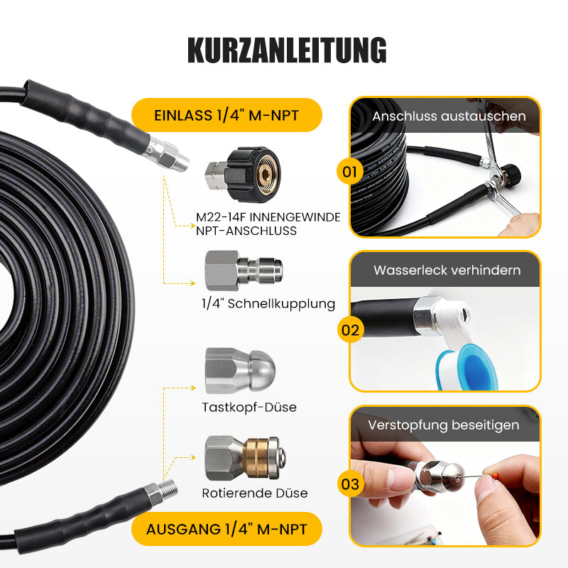 Gluschwein - 🚿 50% RABATT! ⚡ Reinigungsset für Abwasserkanäle 5800 PSI – Rotierende Düse, Verstärkter Schlauch & Effektive Rohrreinigung 🛠️ Kostenloser Versand