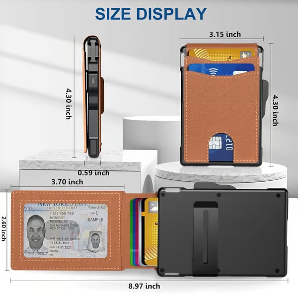 Gluschwein - 💼🔒Schlankes Herren-Geldbeutel aus Aluminium mit RFID-Schutz – Pop-up-Kartenhalter mit Geldklammer und zwei Ausweisfächern