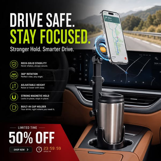 Gluschwein - 🔥 50% Rabatt!⏰🧲Handyhalterung für Getränkehalter im Auto – 360° verstellbar, starker N52-Magnet, Einhandbedienung, passend für alle Handys, stabile Magnet- und Klemmhalterungen für sicheres Fahren