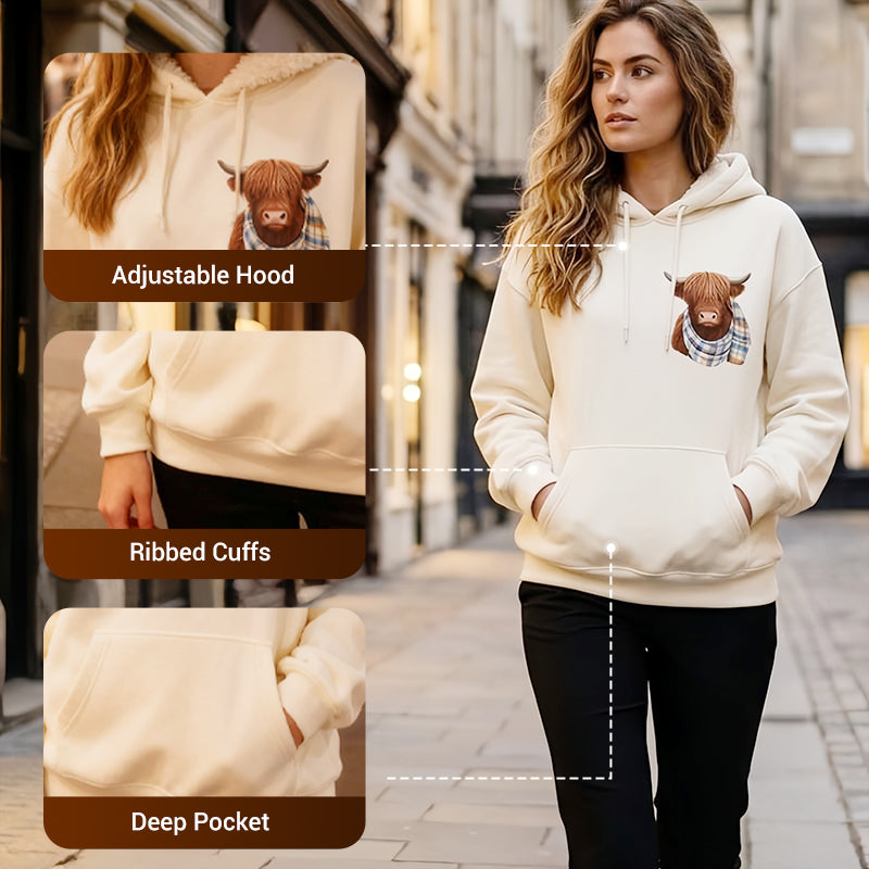 Gluschwein - 🐮 50 % RABATT!!🎁 Niedliches, kuscheliges Kapuzensweatshirt mit Fleecefutter und Highland-Kuh-Motiv