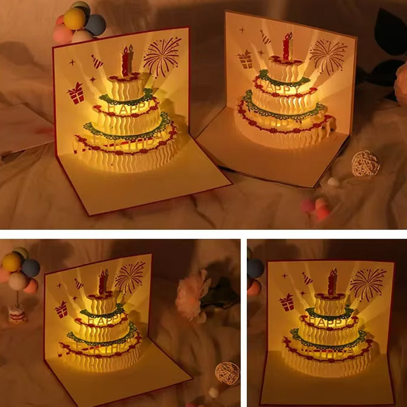 Carte de voeux 3D avec gâteau d'anniversaire musical 