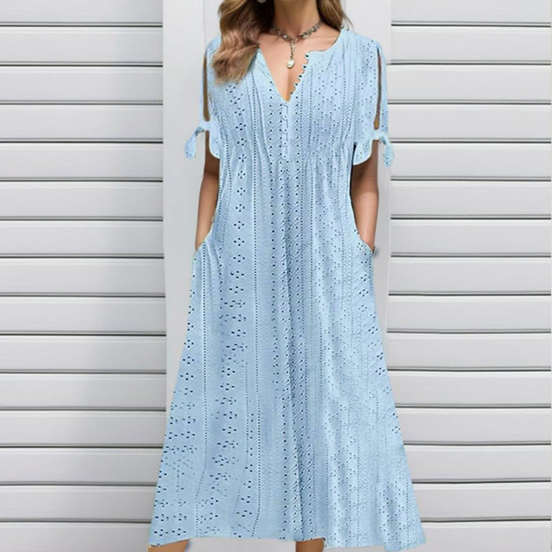 Gluschwein - 👗 50% RABATT! ⏰ Elegantes V-Ausschnitt-Kleid mit dezenten Cut-Outs für Damen – Figurumschmeichelnd, luftig & perfekt für Sommerpartys und besondere Anlässe 💃