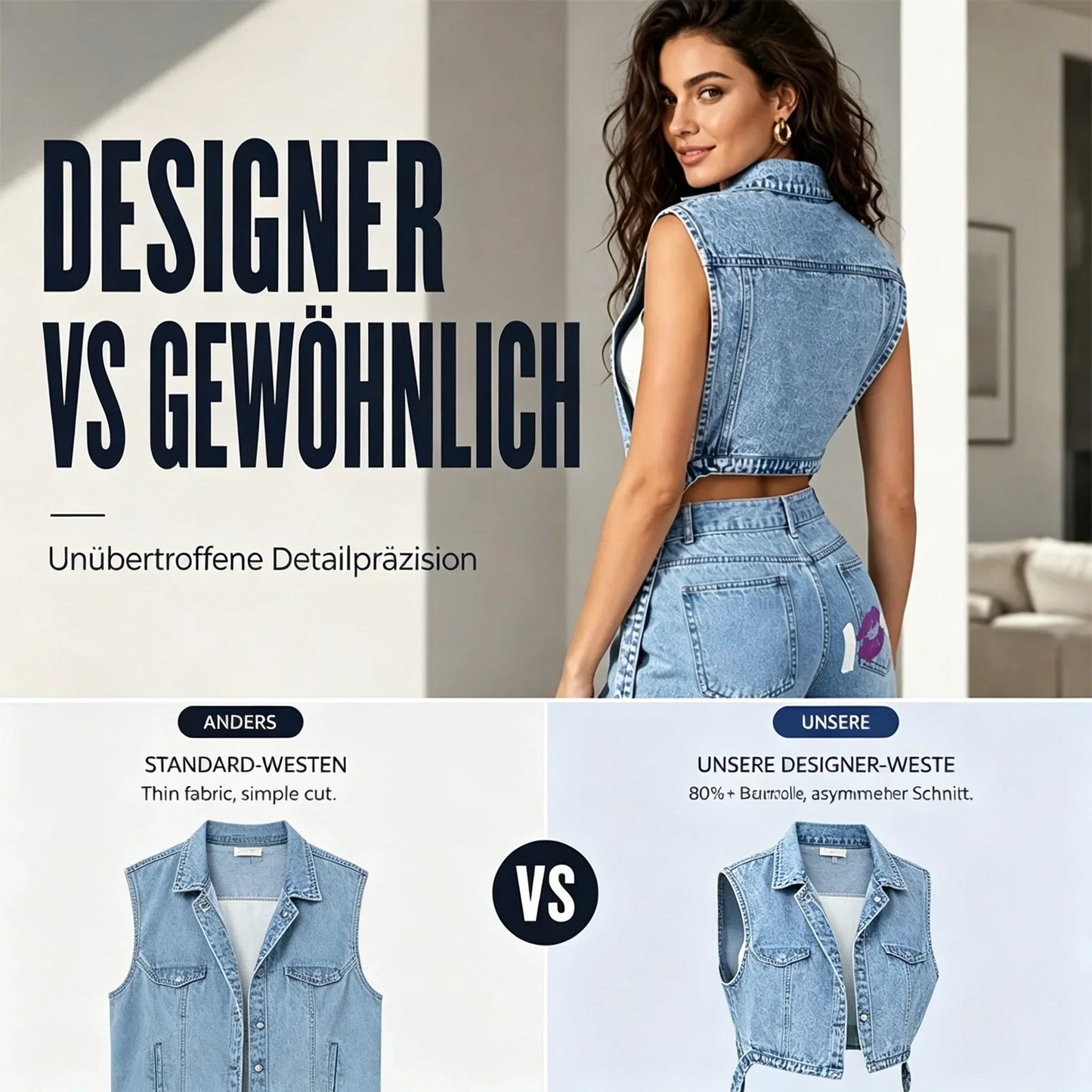 ☀️Sonderangebot: 50 % RABATT👗Damen Gilet-Stil Ärmelloses Jeanskleid mit hohem Schlitz