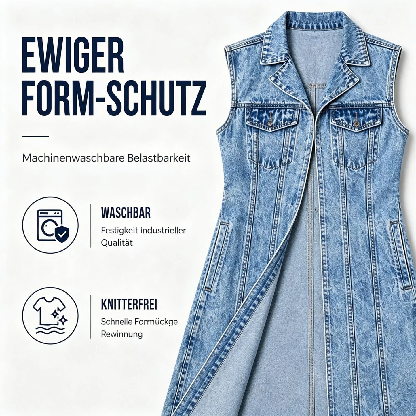 ☀️Sonderangebot: 50 % RABATT👗Damen Gilet-Stil Ärmelloses Jeanskleid mit hohem Schlitz