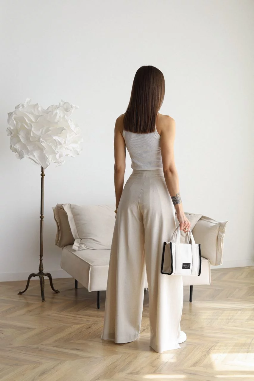 Heidemarie – Pantalón de lino de corte ancho con efecto cruzado