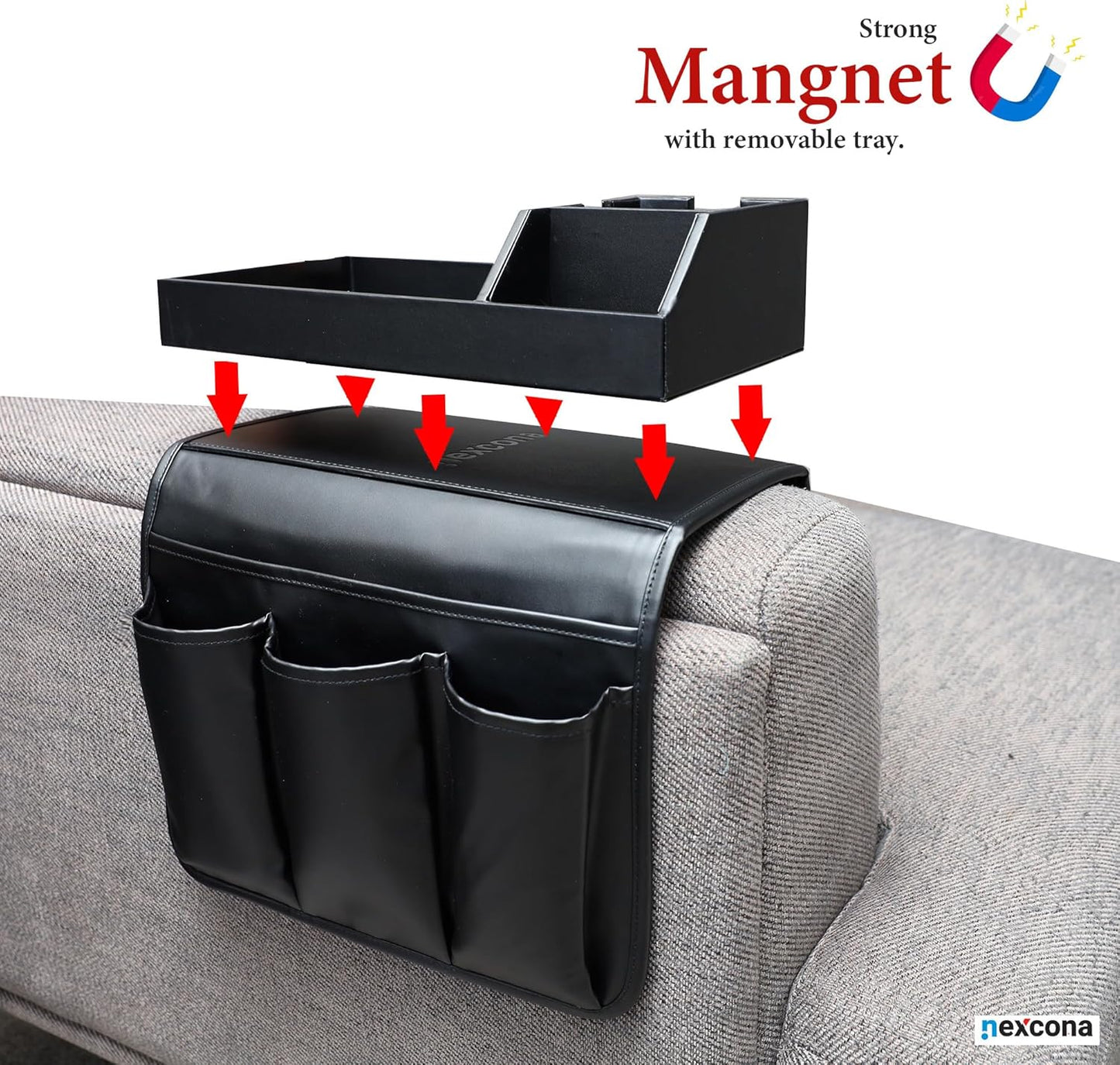 Elegantes Sofa-Armlehnen-Tablett mit Organizer für Getränke und Zubehör