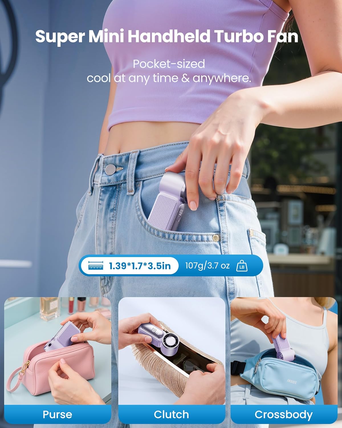 🌀Nur 16.99€ diesen Sommer!!!💨Mini-Handventilator mit LED-Anzeige –👍5-stufiger Turbo-Ventilator im Taschenformat.✨Über USB aufladbar, schnelle Kühlung für Reisen und beim Schminken. Das perfekte Geschenk.  Tragbare Kühlung