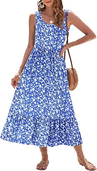 Gluschwein - ⏰Summer Hot Sale 57% OFF💃Women's Summer Sleeveless Sunshine Floral Square Neck Casual Tiered Swing Maxi Dress with Pockets