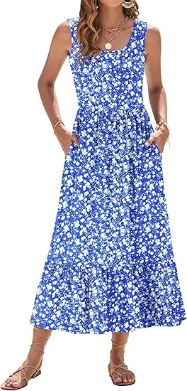 Gluschwein - ⏰Summer Hot Sale 57% OFF💃Women's Summer Sleeveless Sunshine Floral Square Neck Casual Tiered Swing Maxi Dress with Pockets