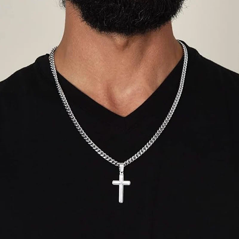 ✝️Fröhliches Neujahr! 50% auf alles 🎊⏰Herren-Halskette mit Edelstahl-Kreuz-Anhänger