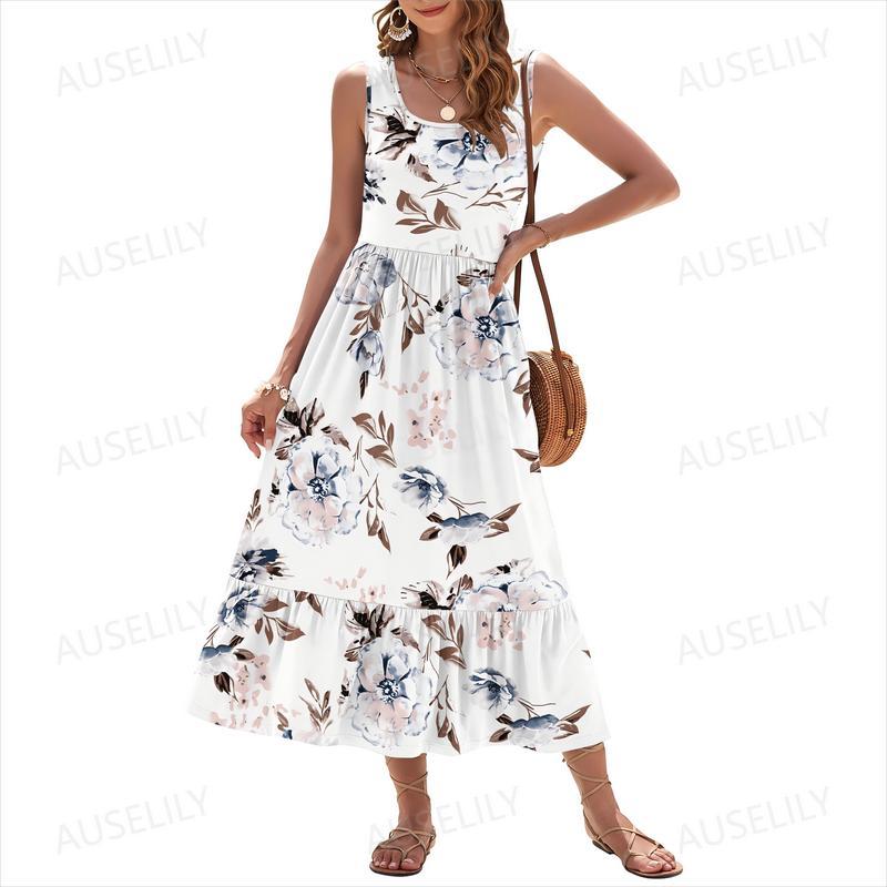 Gluschwein - ⏰Summer Hot Sale 57% OFF💃Women's Summer Sleeveless Sunshine Floral Square Neck Casual Tiered Swing Maxi Dress with Pockets