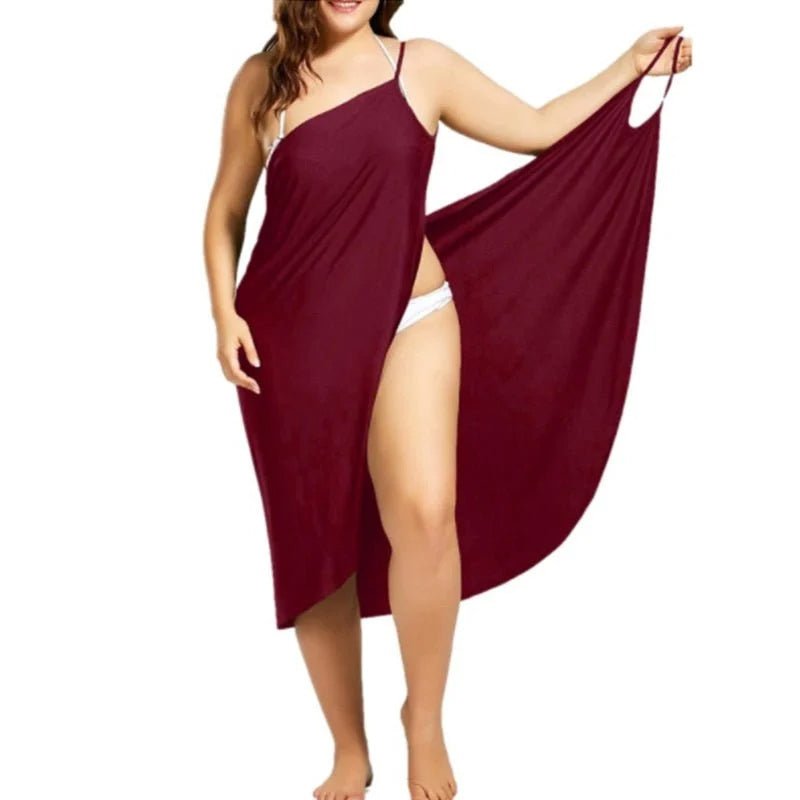 Gluschwein - Einfarbiges Ärmelloses Sexy Strandkleid Dunkelrot