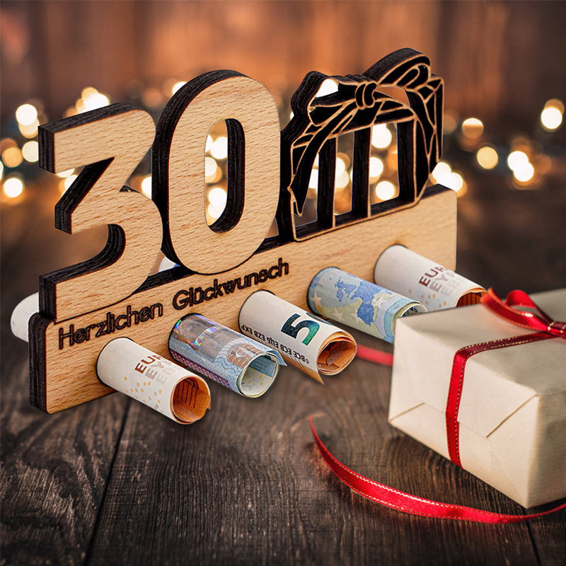 Gluschwein - Geburtstagsgeschenk Geldscheinklammer aus Holz