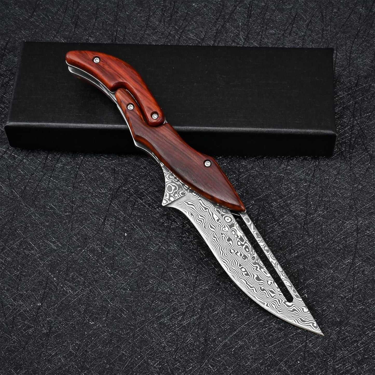 DamaBlade - Couteau pliant en acier Damas forgé à la main