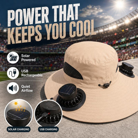 Gluschwein - 🧢 Solarenergie-Hut mit Ventilator – abnehmbarer, wiederaufladbarer Lüfter, großer Schirm, ideal für Wandern, Angeln & Outdoor ☀️