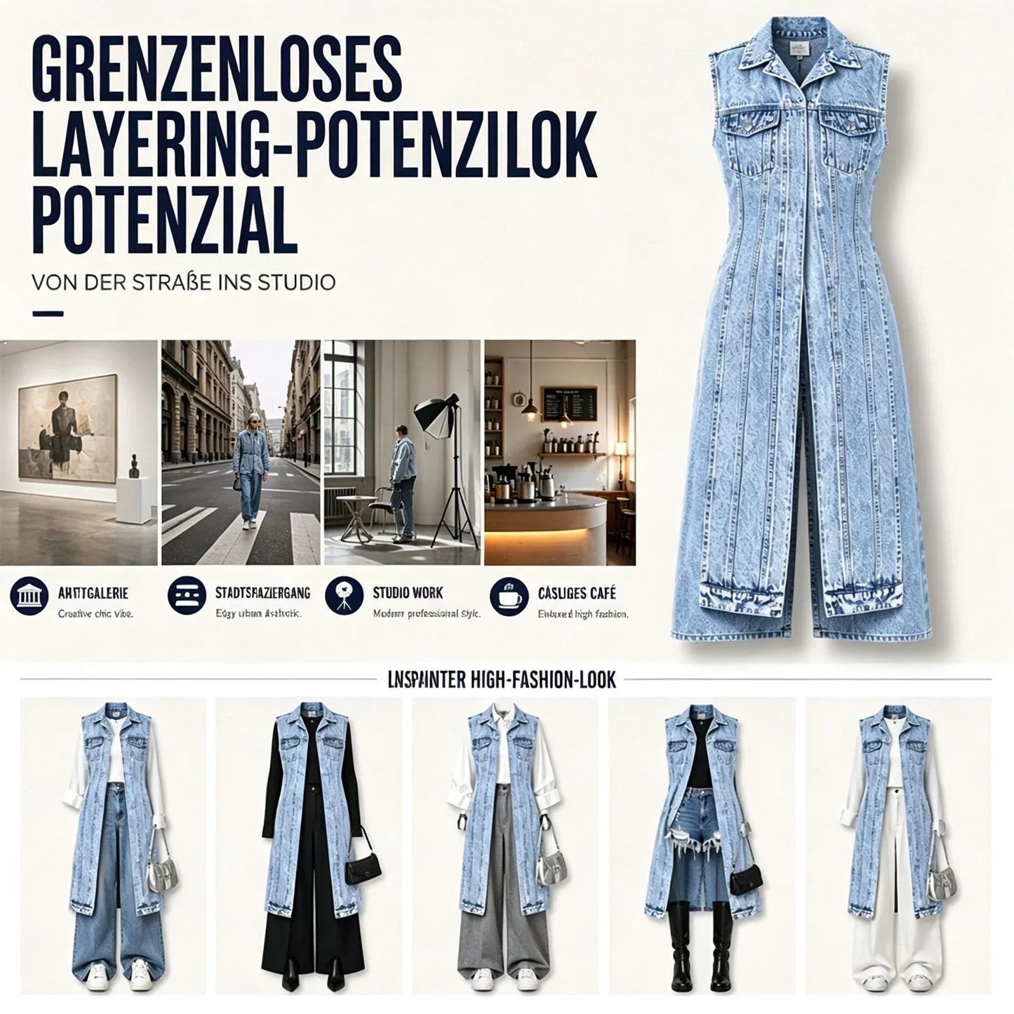 ☀️Sonderangebot: 50 % RABATT👗Damen Gilet-Stil Ärmelloses Jeanskleid mit hohem Schlitz