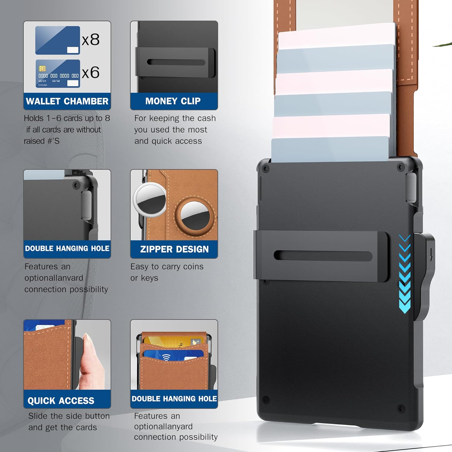 Gluschwein - 💼🔒Schlankes Herren-Geldbeutel aus Aluminium mit RFID-Schutz – Pop-up-Kartenhalter mit Geldklammer und zwei Ausweisfächern