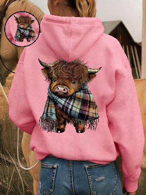 Gluschwein - 🐮 50 % RABATT!!🎁 Niedliches, kuscheliges Kapuzensweatshirt mit Fleecefutter und Highland-Kuh-Motiv