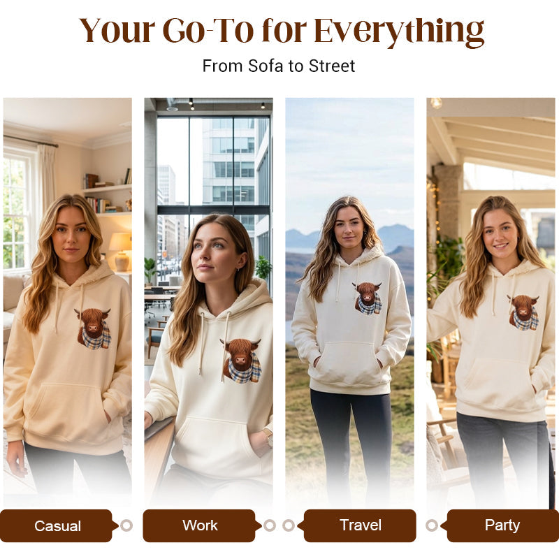 Gluschwein - 🐮 50 % RABATT!!🎁 Niedliches, kuscheliges Kapuzensweatshirt mit Fleecefutter und Highland-Kuh-Motiv