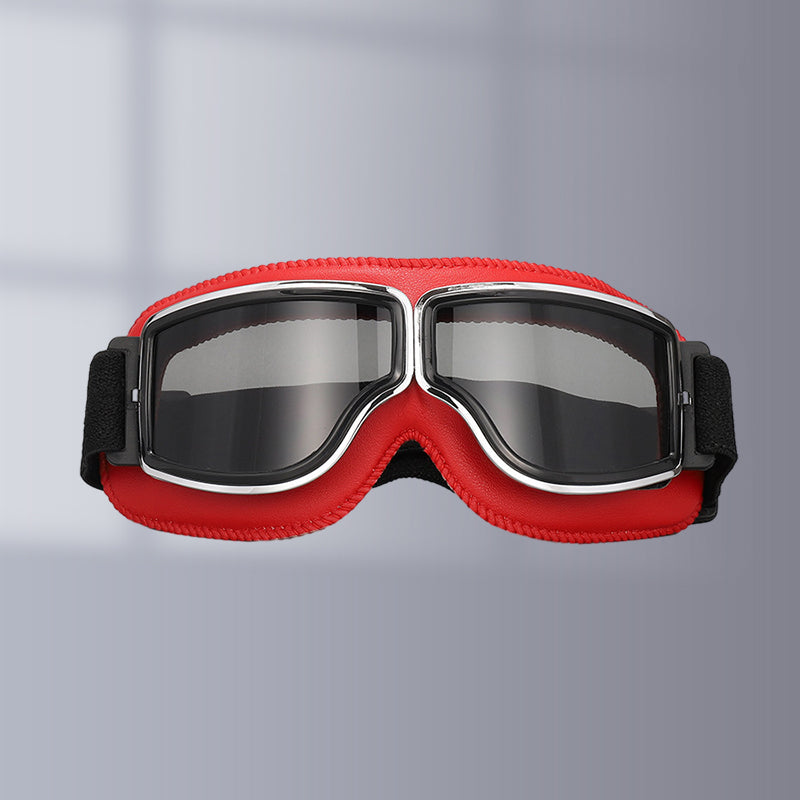 Gluschwein - Vintage-Motorradbrille rot grau