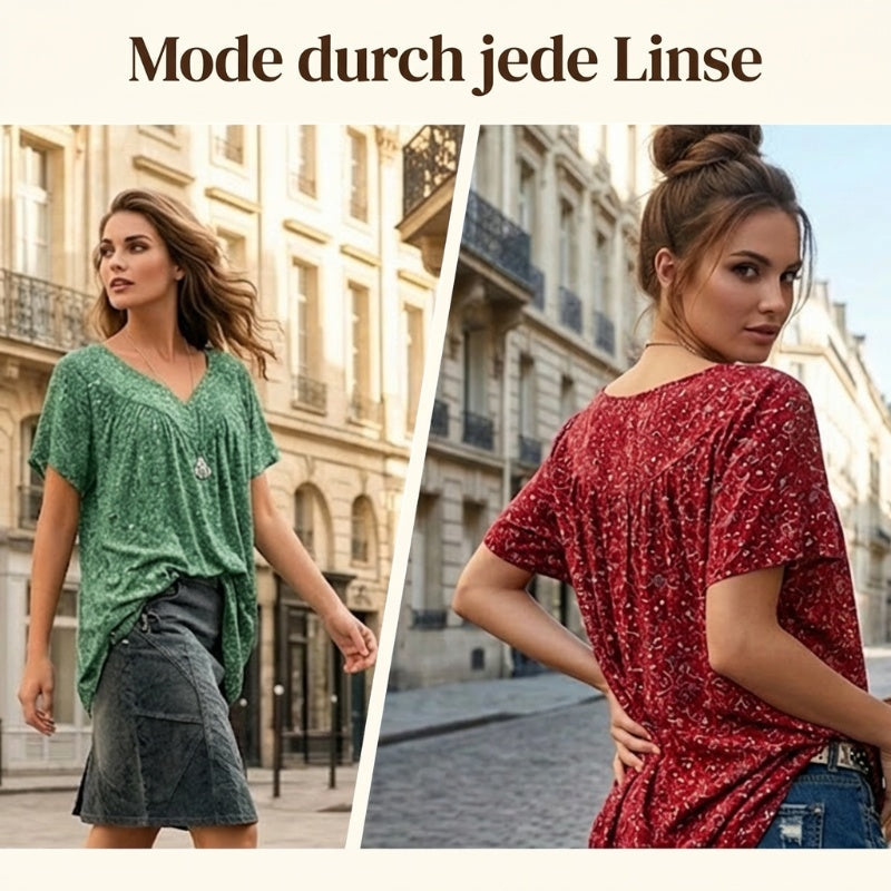 👚Damen Kurzarmbluse mit Frühlingsblumenprint: V-Ausschnitt & lockere Passform🎁